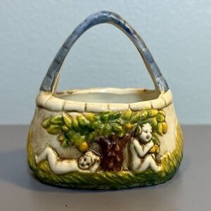 Miniature Elfinware Porcelain Basket Made‎ in Germany Tree of Life Adam Eve